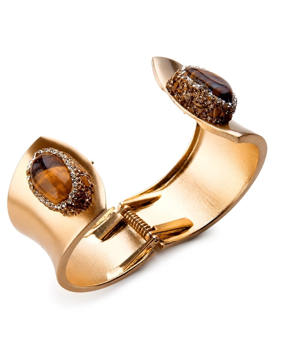 Brazalete con piedra natural Tigris acabado baño de oro 3