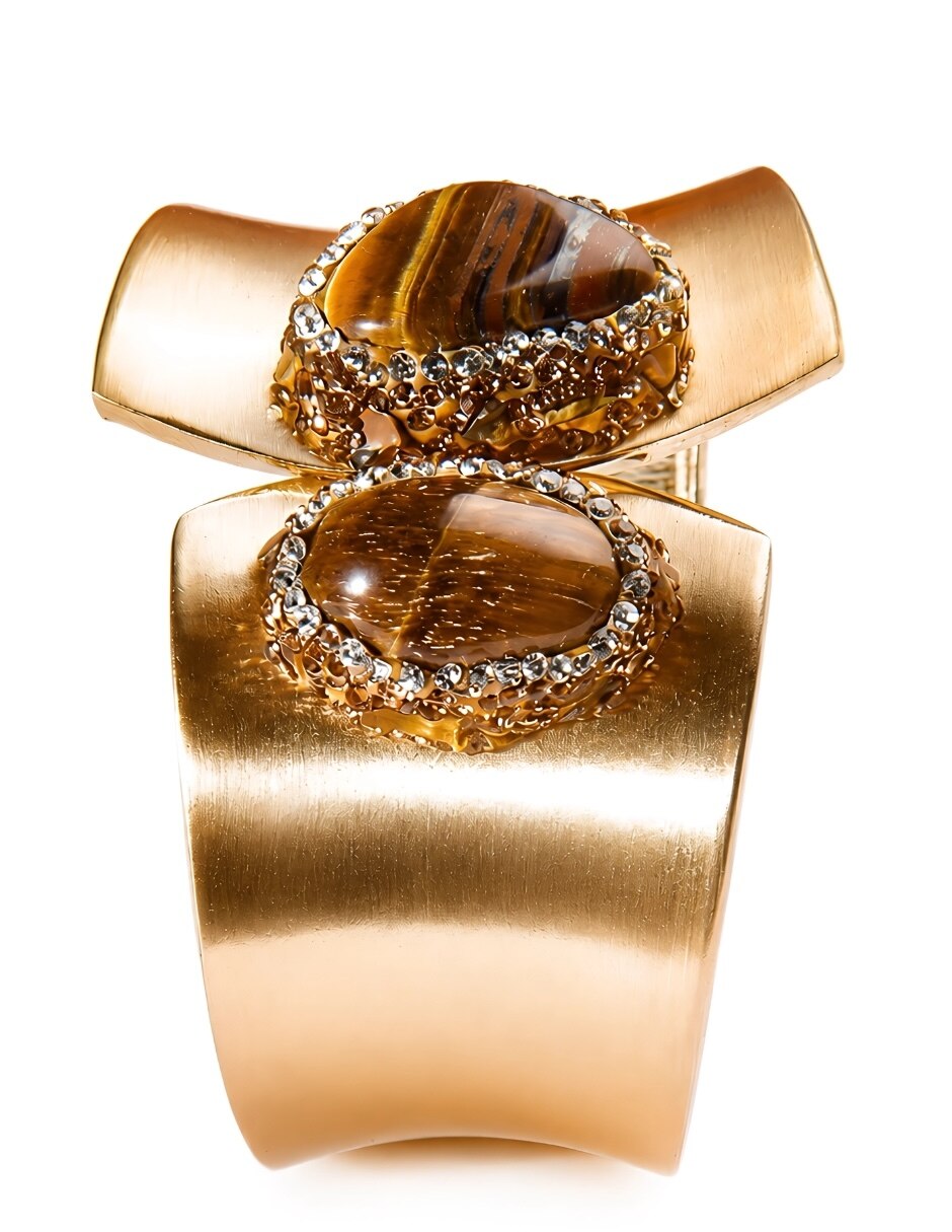 Brazalete con piedra natural Tigris acabado baño de oro 4