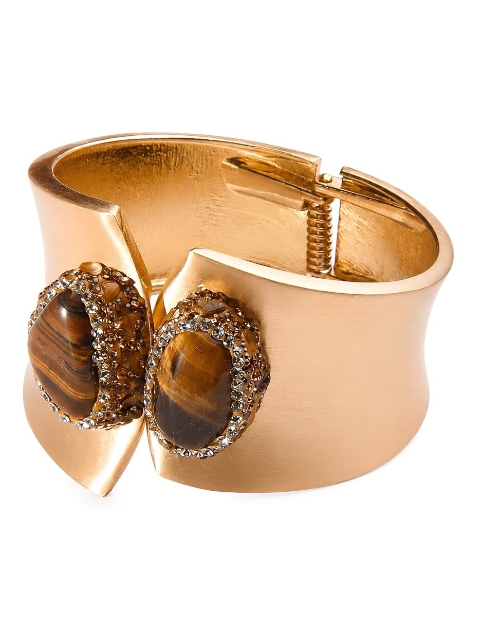Brazalete con piedra natural Tigris acabado baño de oro 5