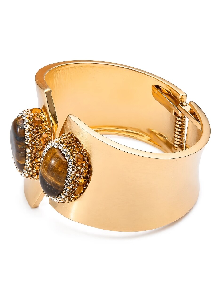 Brazalete con piedra natural Tigris acabado baño de oro 6