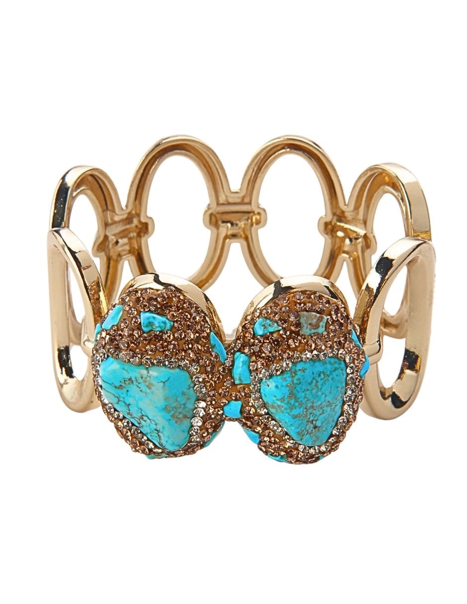 Brazalete con piedra natural Azura acabado baño de oro Brazalete con piedra natural Azura acabado baño de oro