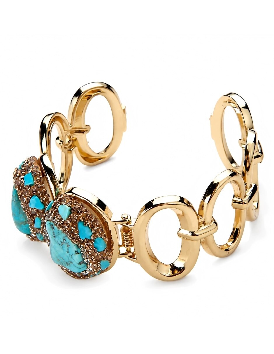 Brazalete con piedra natural Azura acabado baño de oro 3