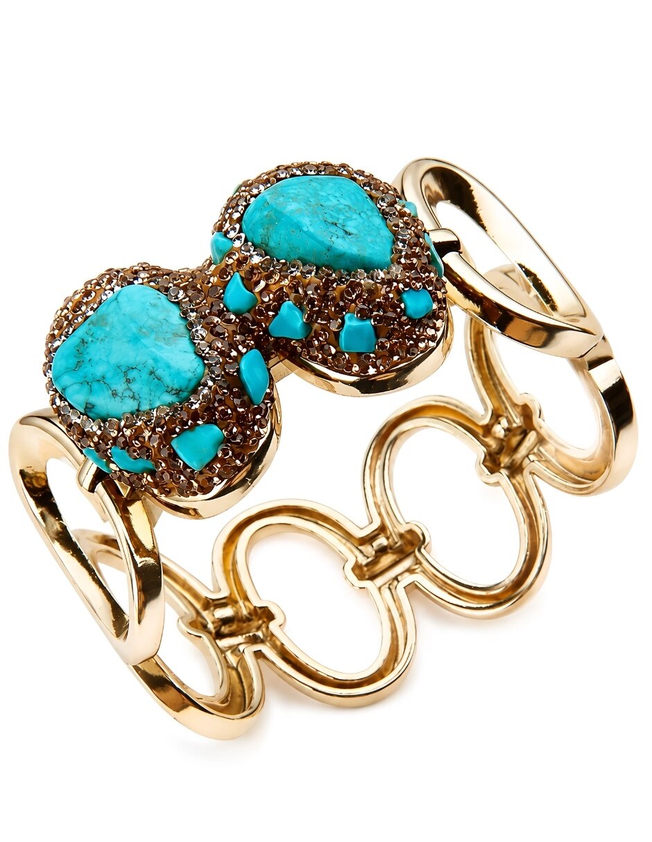 Brazalete con piedra natural Azura acabado baño de oro 4