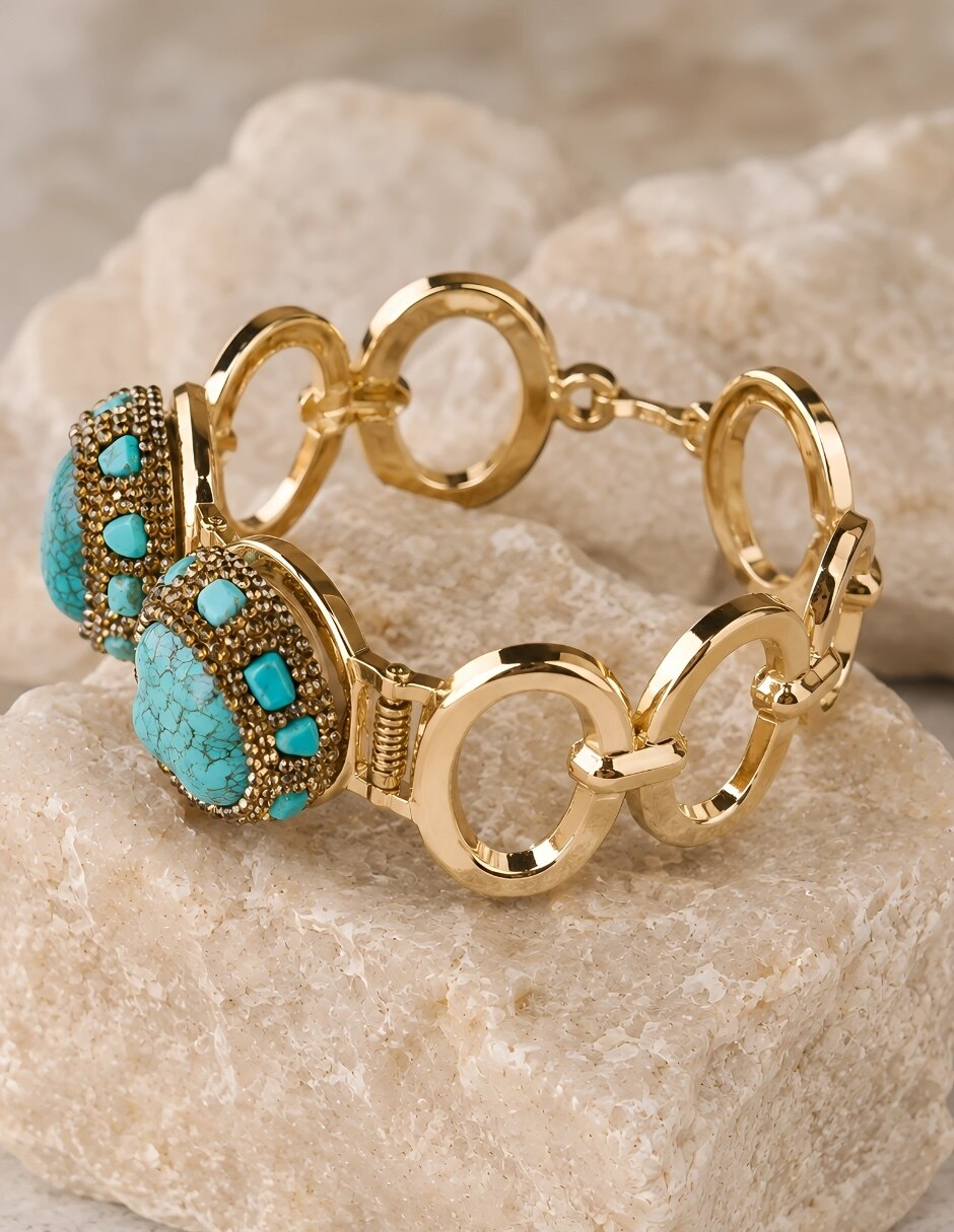 Brazalete con piedra natural Azura acabado baño de oro 5
