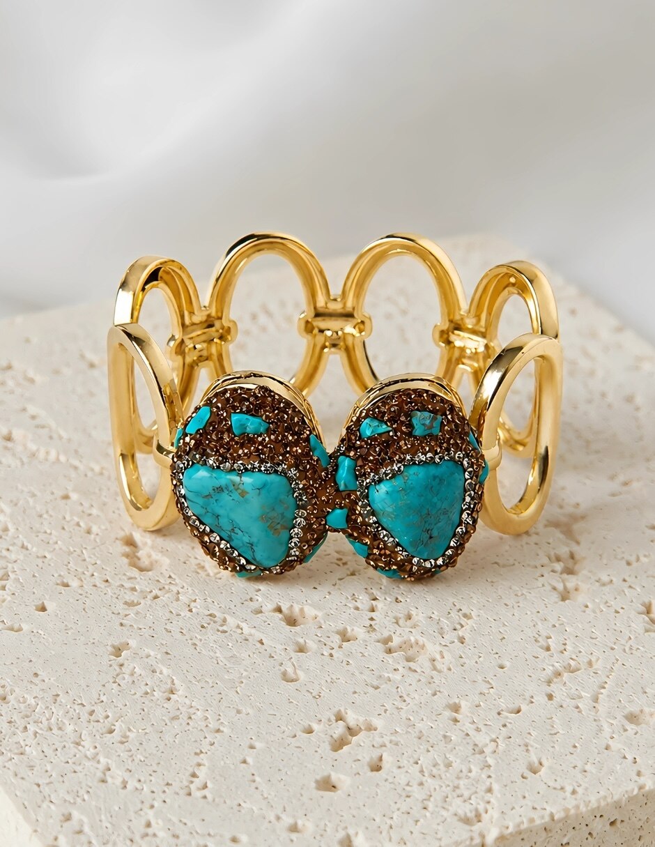 Brazalete con piedra natural Azura acabado baño de oro 6