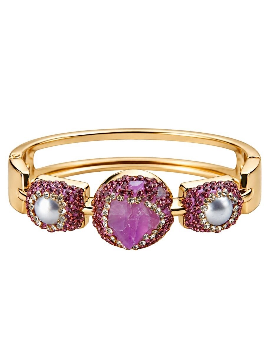 Brazalete con piedra natural Violeta acabado baño de oro Brazalete con piedra natural Violeta acabado baño de oro