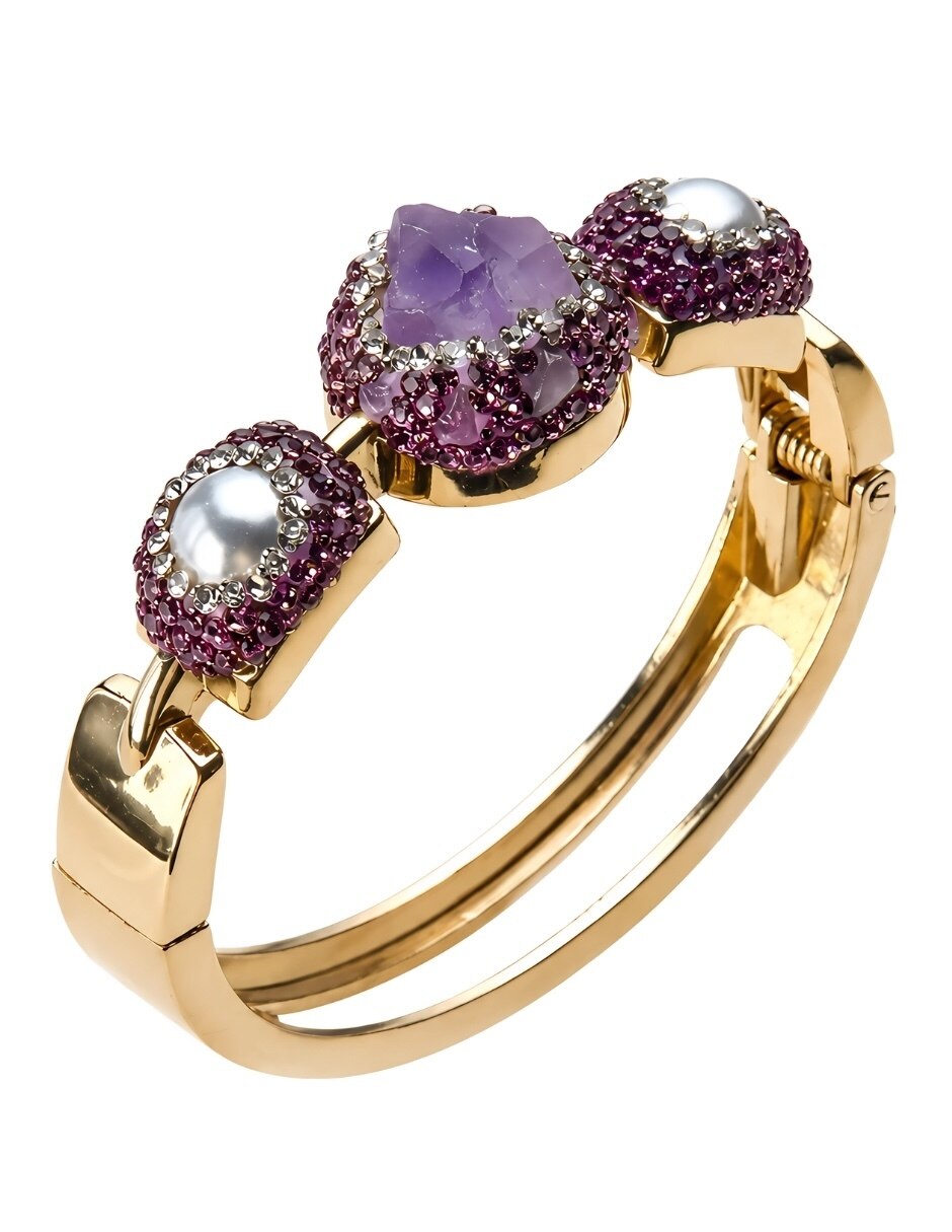 Brazalete con piedra natural Violeta acabado baño de oro 3