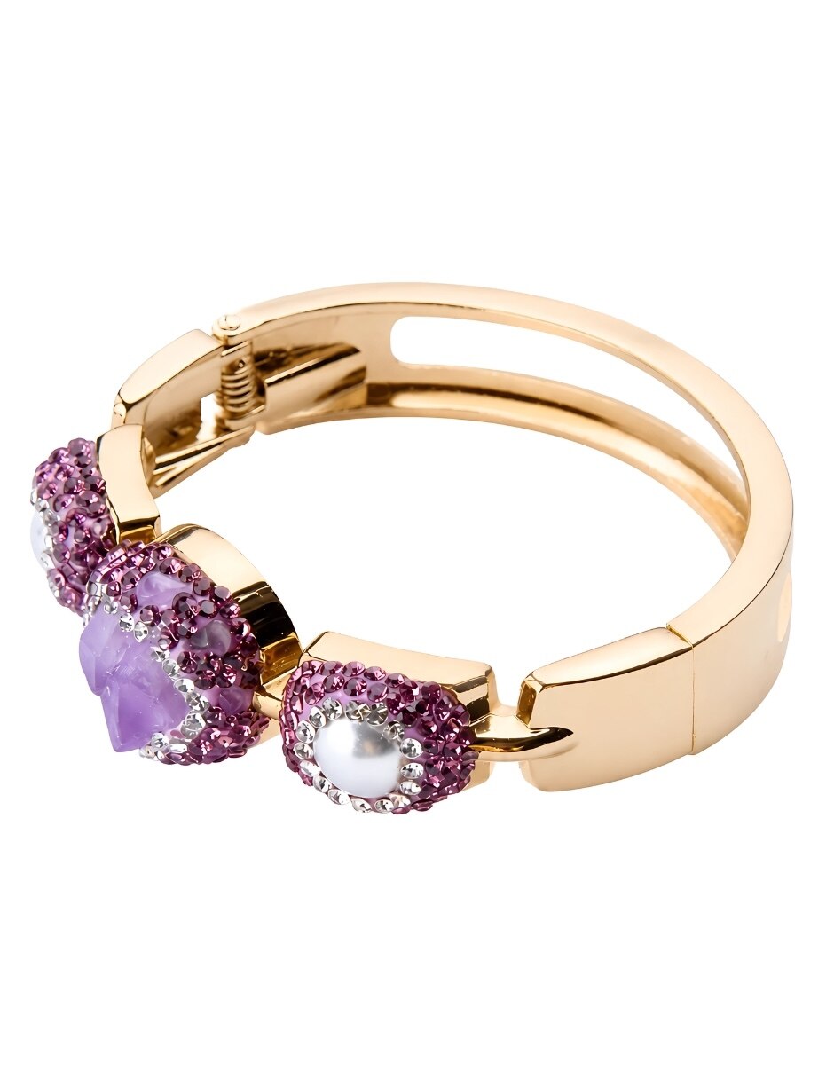 Brazalete con piedra natural Violeta acabado baño de oro 4