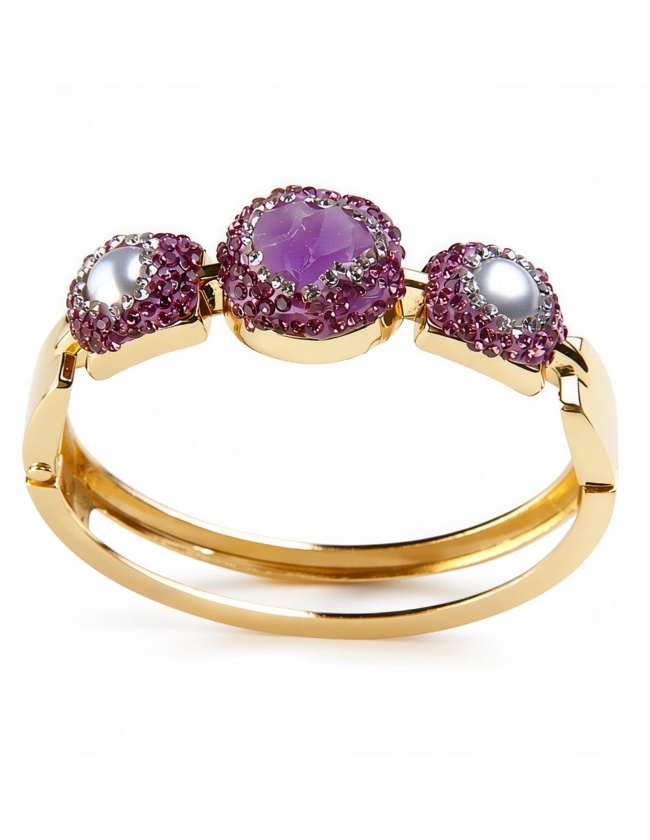 Brazalete con piedra natural Violeta acabado baño de oro 5