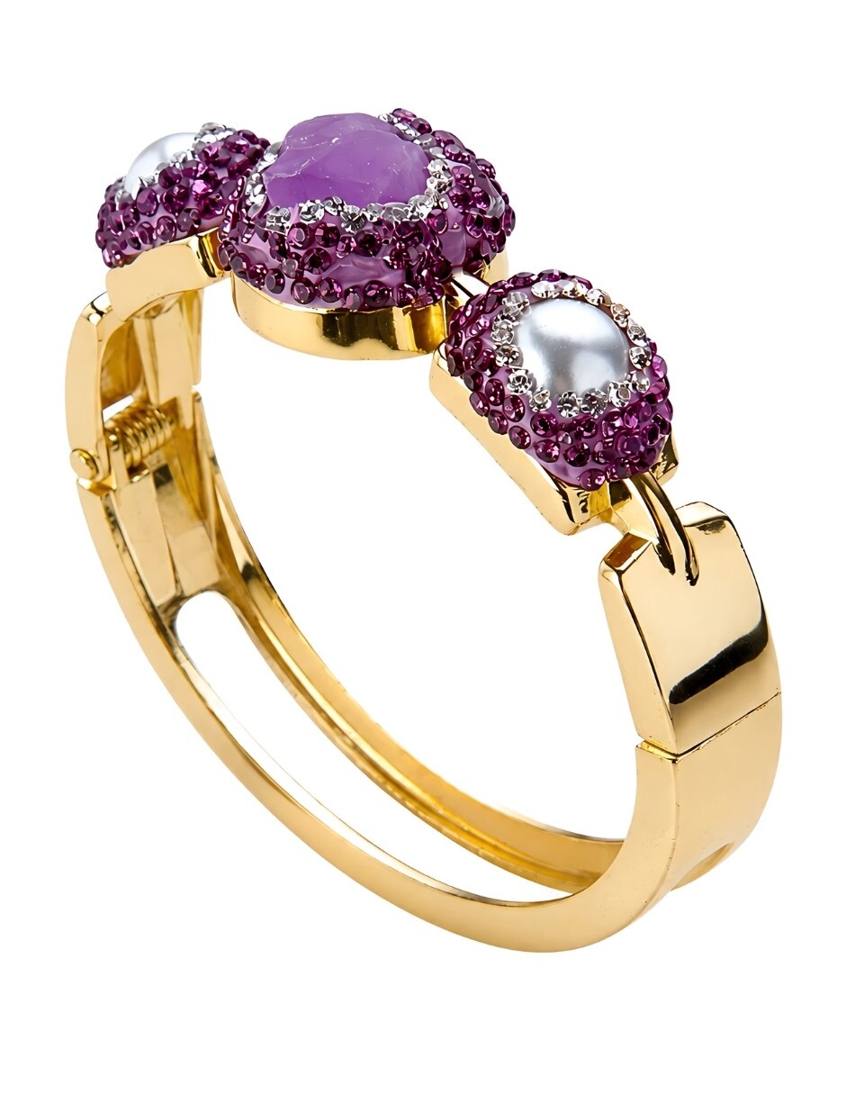 Brazalete con piedra natural Violeta acabado baño de oro 6