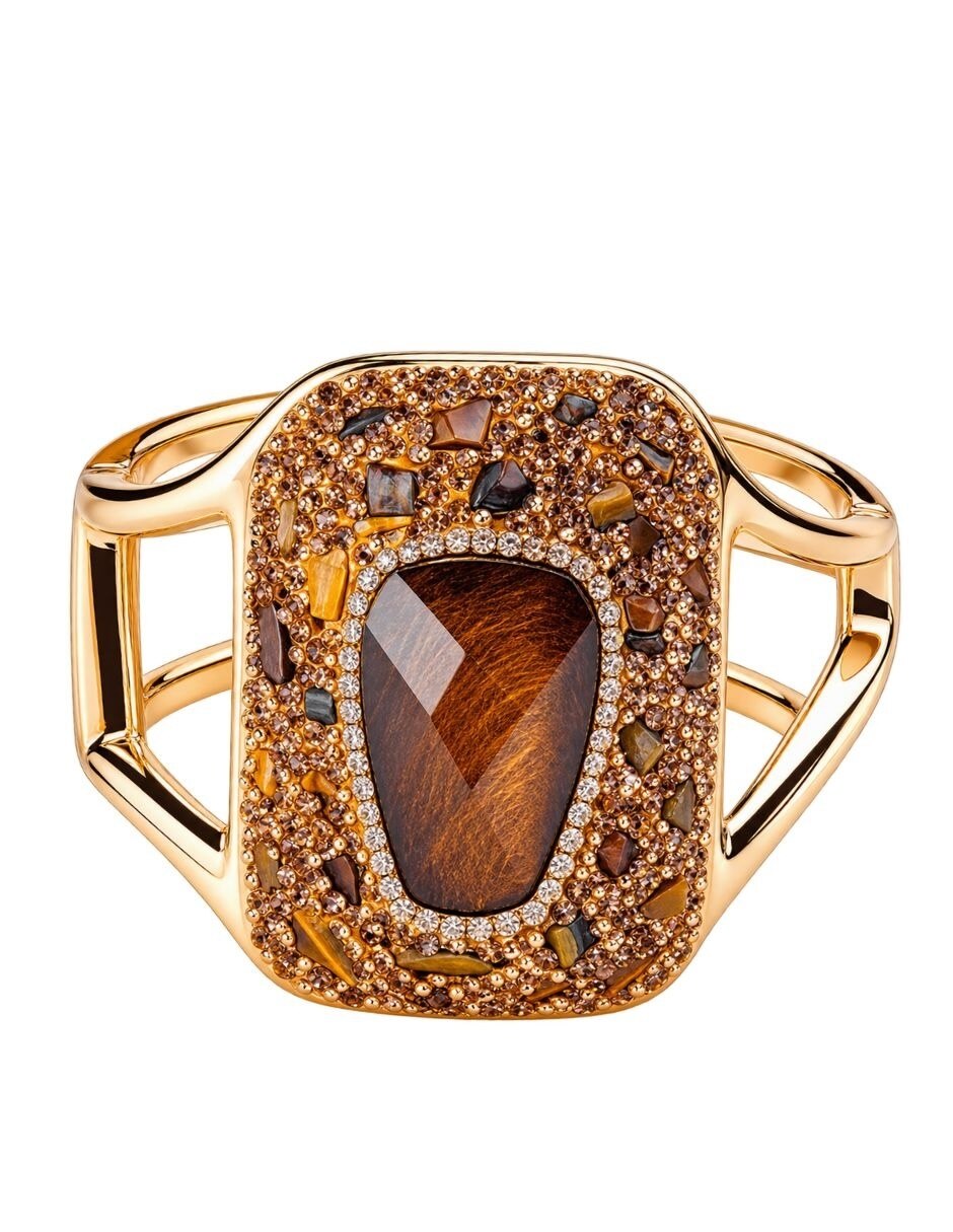 Brazalete con piedra natural Ambar acabado baño de oro Brazalete con piedra natural Ambar acabado baño de oro
