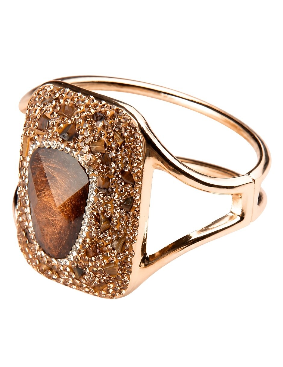 Brazalete con piedra natural Ambar acabado baño de oro 4