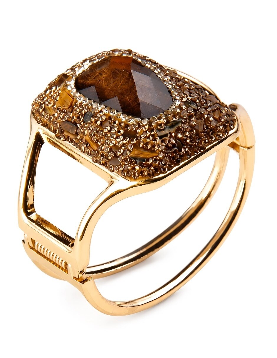 Brazalete con piedra natural Ambar acabado baño de oro 5