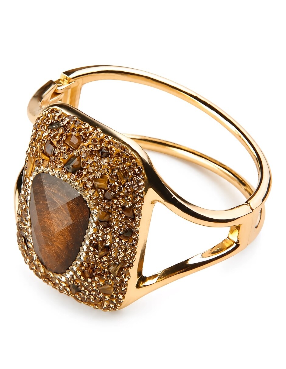 Brazalete con piedra natural Ambar acabado baño de oro 6
