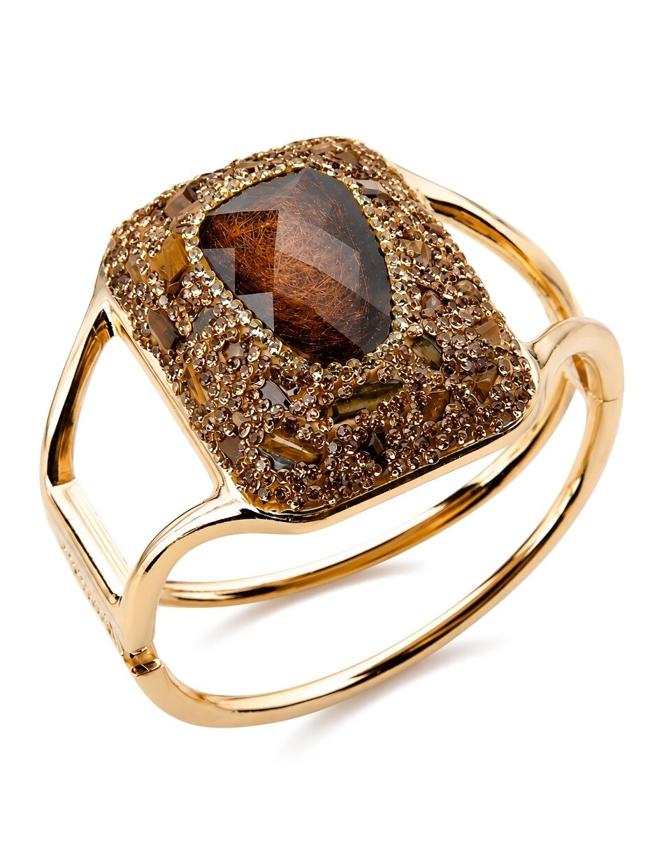 Brazalete con piedra natural Ambar acabado baño de oro 7