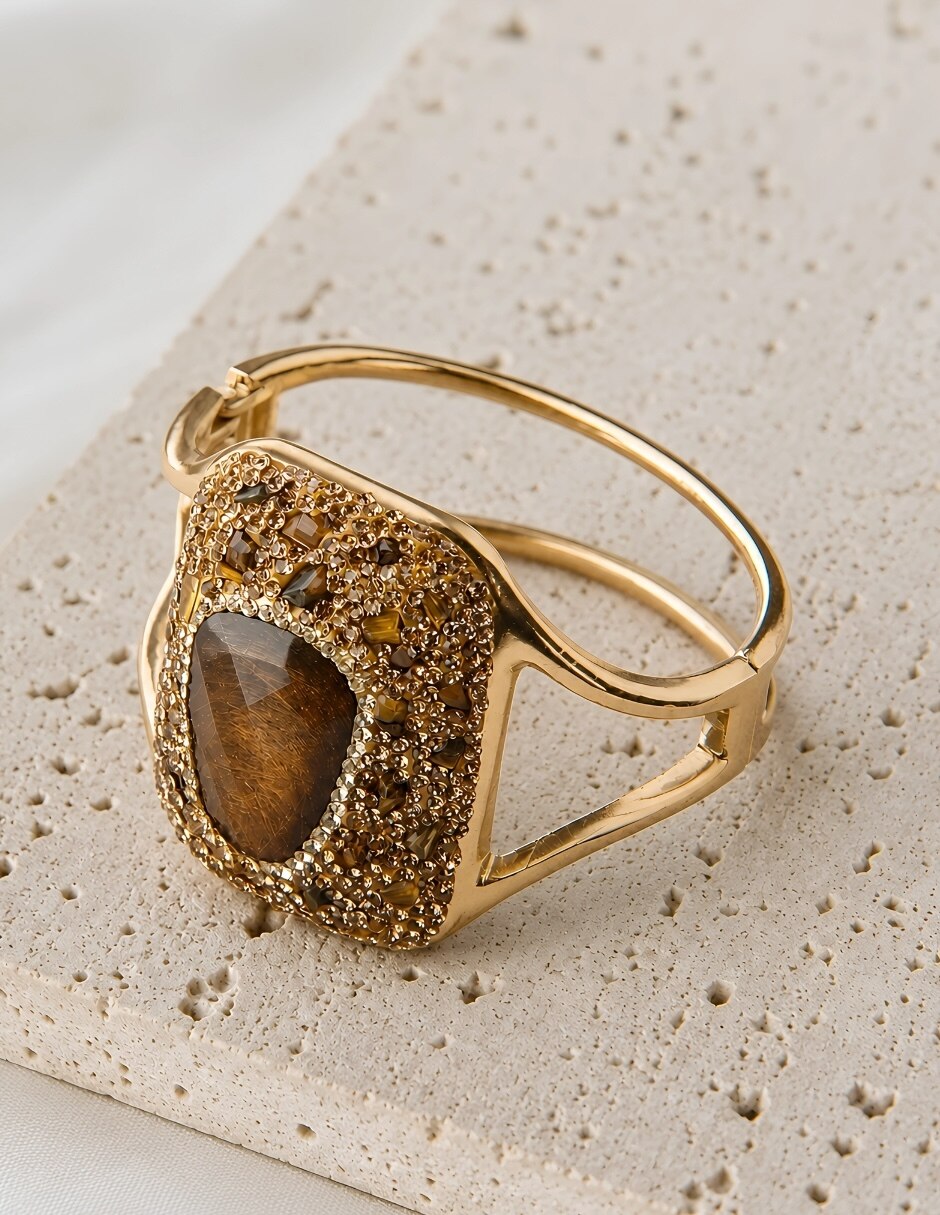 Brazalete con piedra natural Ambar acabado baño de oro 10