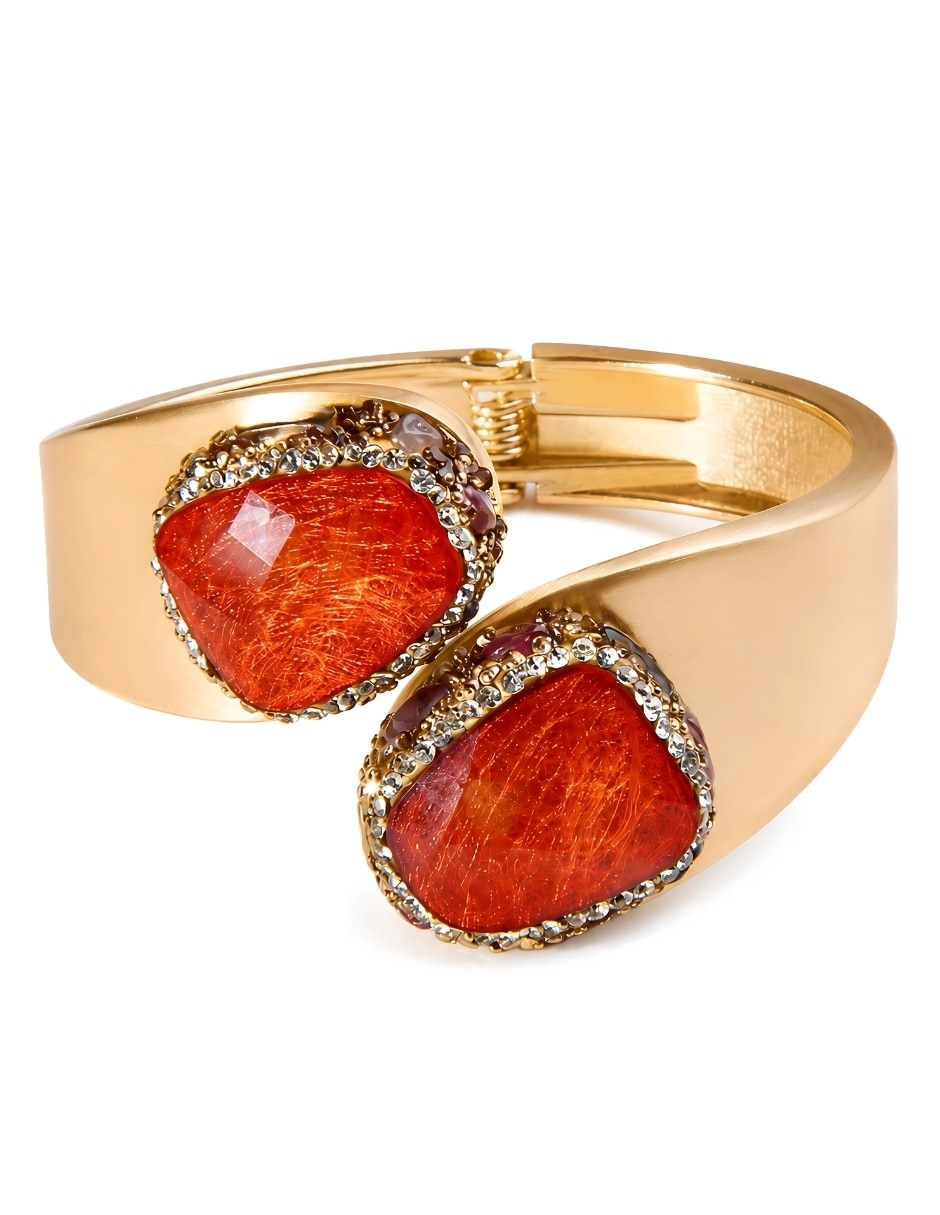 Brazalete con piedra natural Carmiín acabado baño de oro Brazalete con piedra natural Carmiín acabado baño de oro