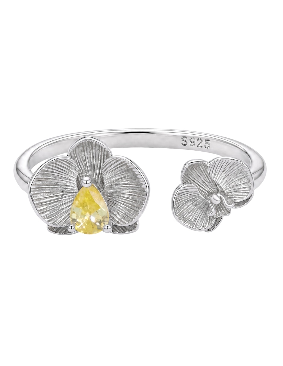 Anillo con gema de flor Nature P 925 de plata circonita pulido Anillo con gema de flor Nature P 925 de plata circonita pulido