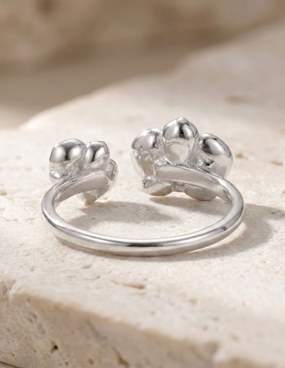Anillo con gema de flor Nature P 925 de plata circonita pulido 5