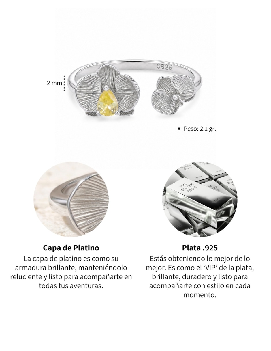 Anillo con gema de flor Nature P 925 de plata circonita pulido 6