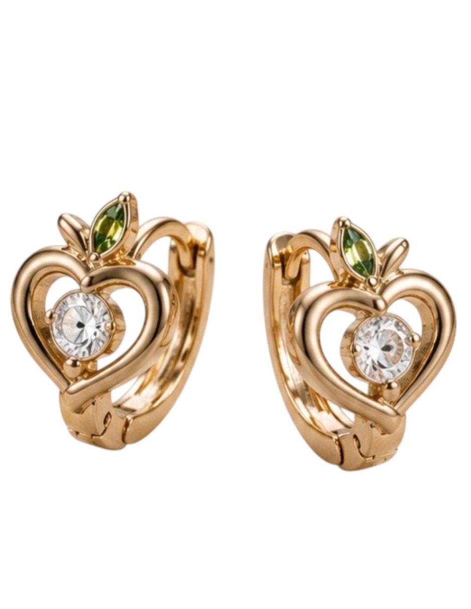 Huggies de corazón de oro laminado 14 k con acabado brillante zirconia cúbica Huggies de corazón de oro laminado 14 k con acabado brillante zirconia cúbica