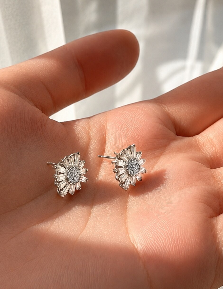Broqueles de flor Destello con acabado baño de rodio 5