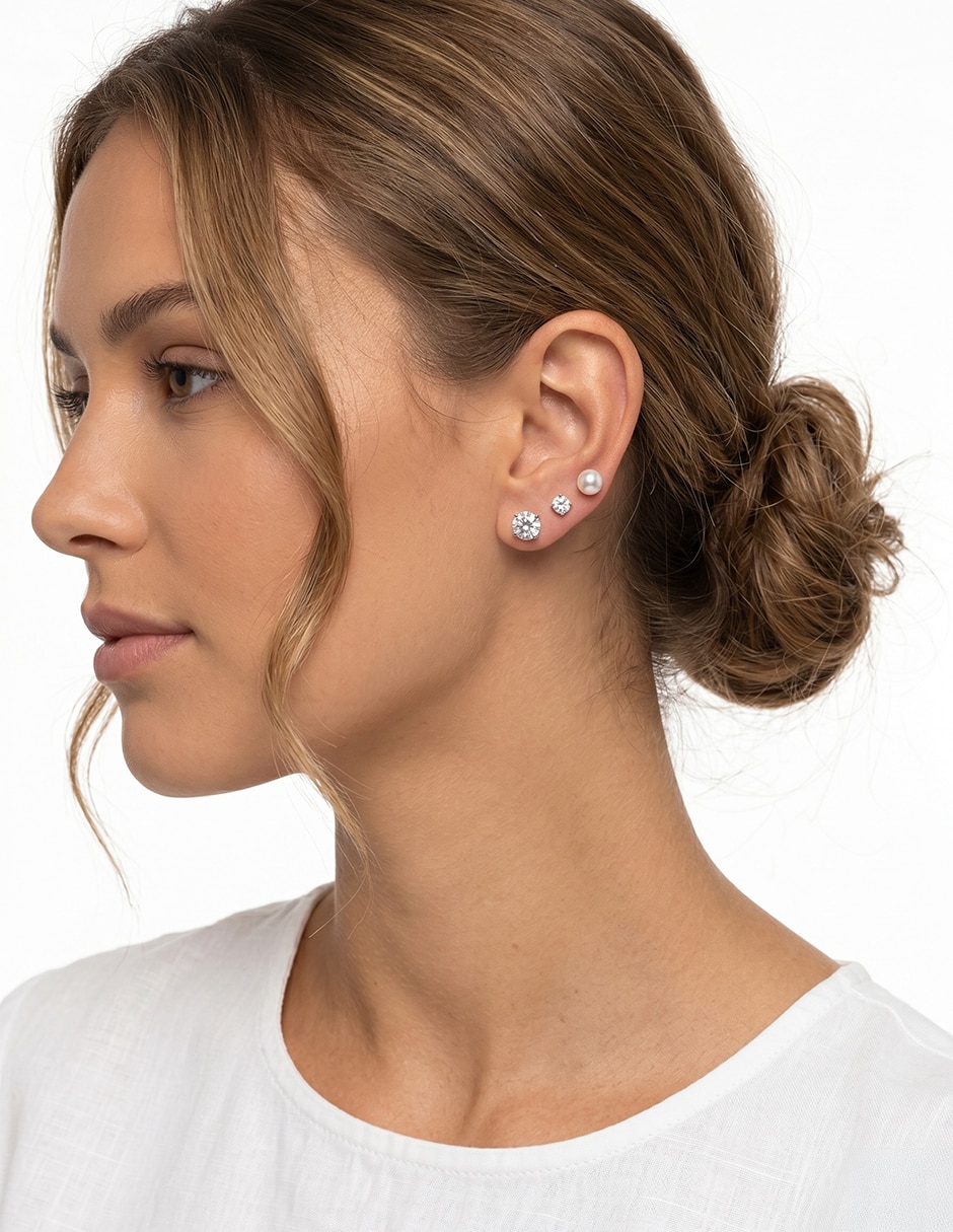 Aretes basic social de acero con acabado pulido circonita 2