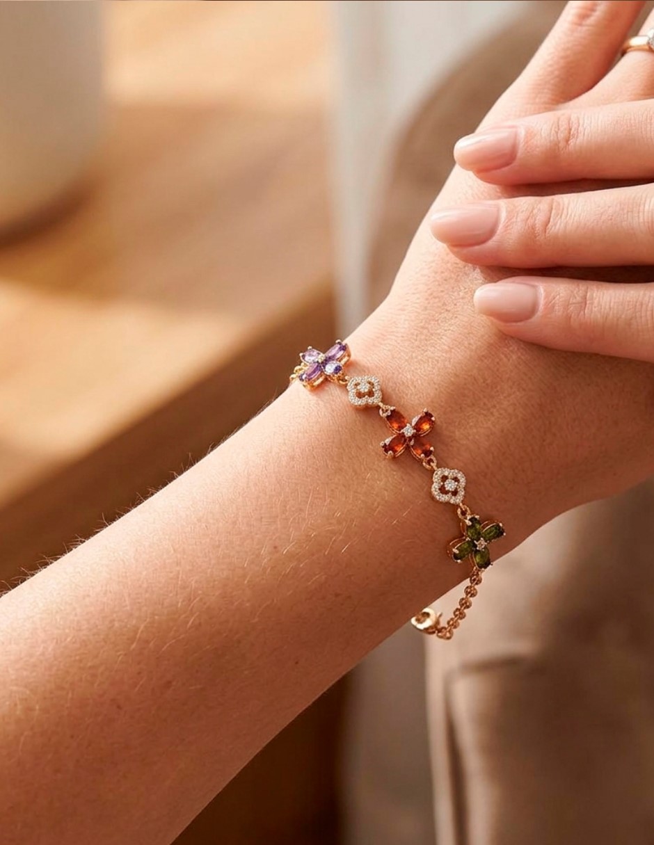 Pulsera de oro laminado con zirconia cúbica 18 K Moderna y elegante acabado brillante 4