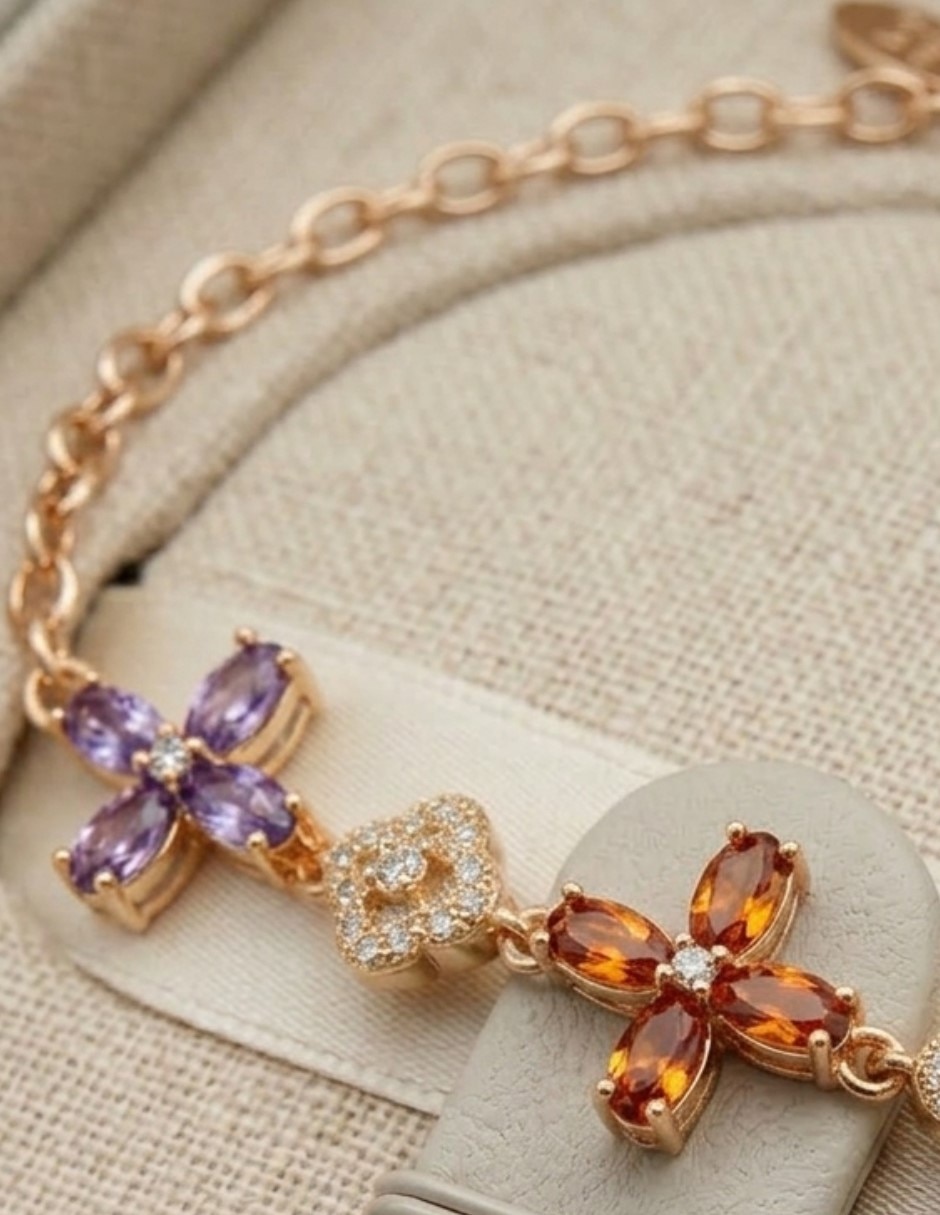 Pulsera de oro laminado con zirconia cúbica 18 K Moderna y elegante acabado brillante 6