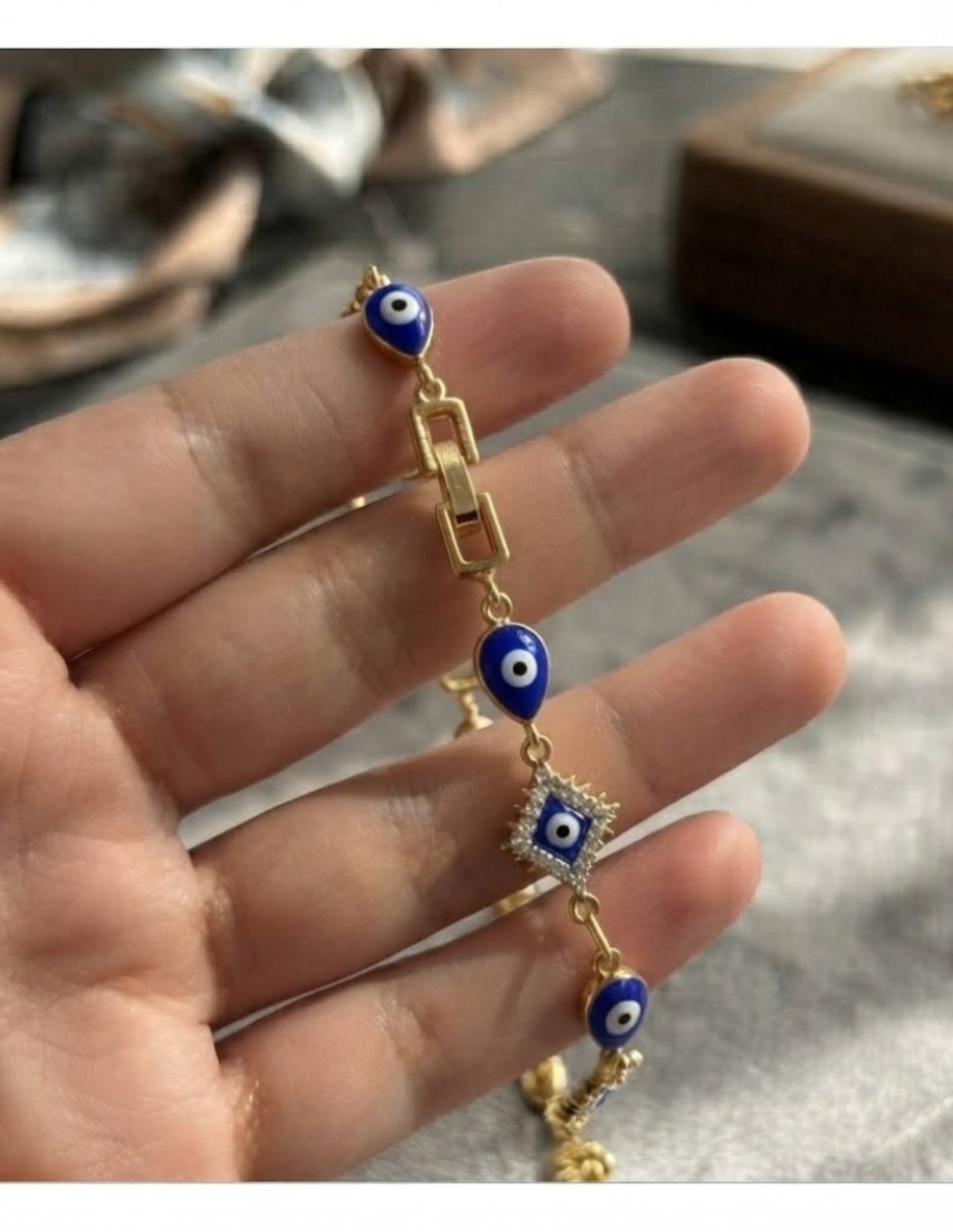 Pulsera de oro laminado con zirconia cúbica 14 k joyeria juvenil con diseño de ojo turco