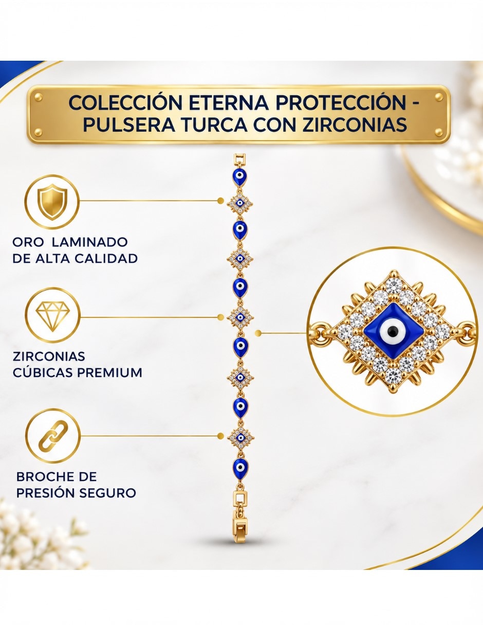 Pulsera de oro laminado con zirconia cúbica 14 k joyeria juvenil con diseño de ojo turco