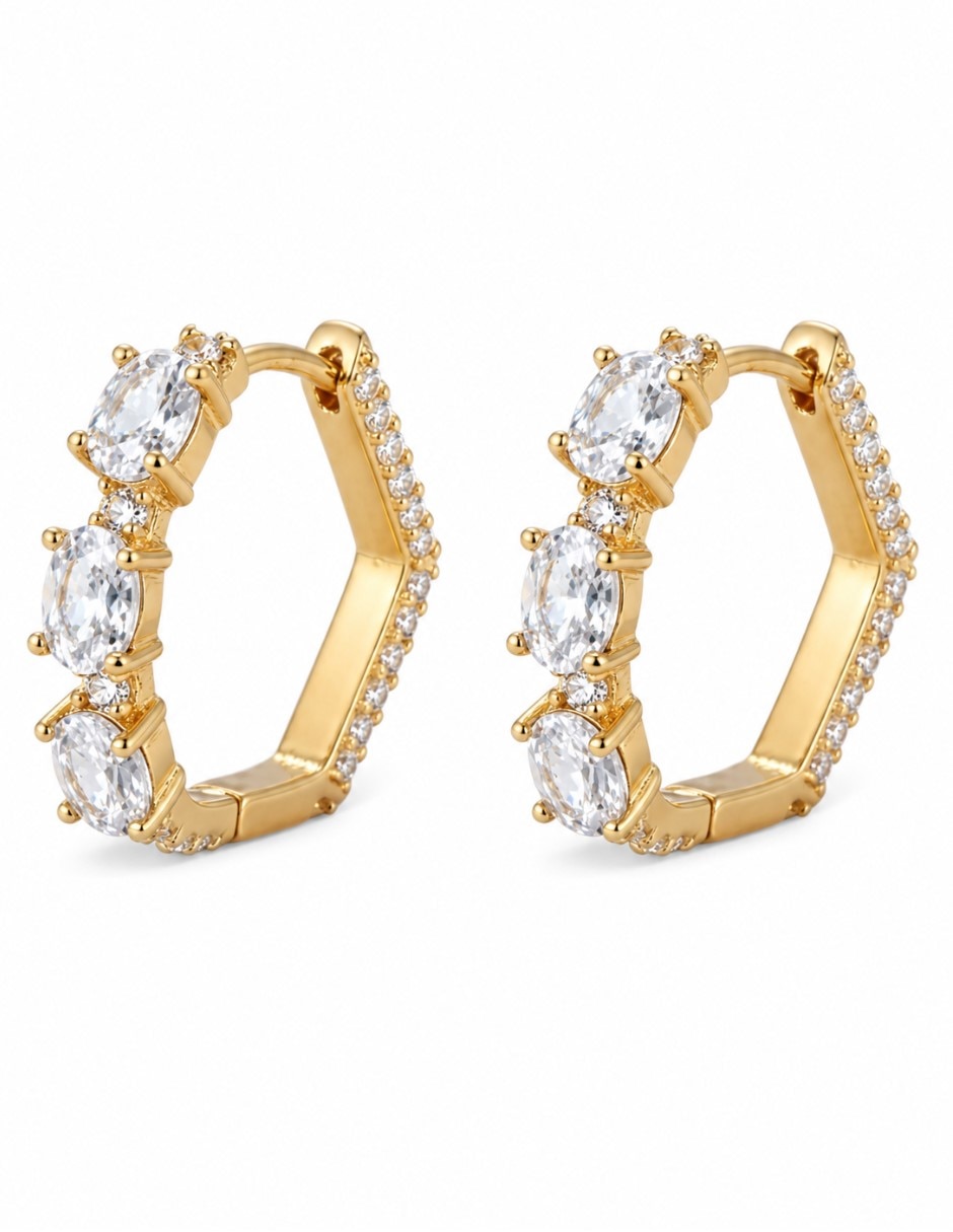 Arracadas de hexagonal de oro laminado 14 K con acabado brillante Arracadas de hexagonal de oro laminado 14 K con acabado brillante
