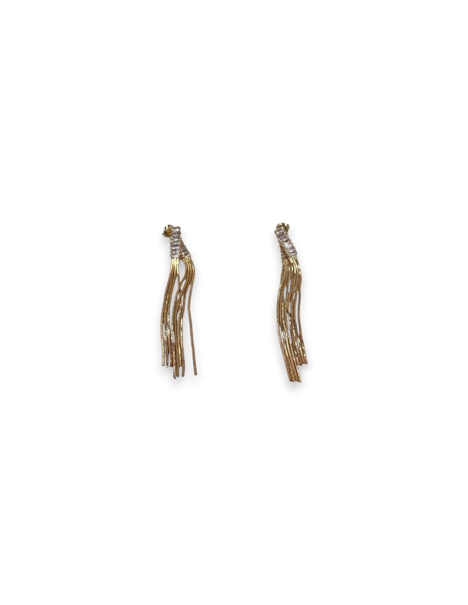 Aretes largos de acero inoxidable con acabado chapa de oro zirconia