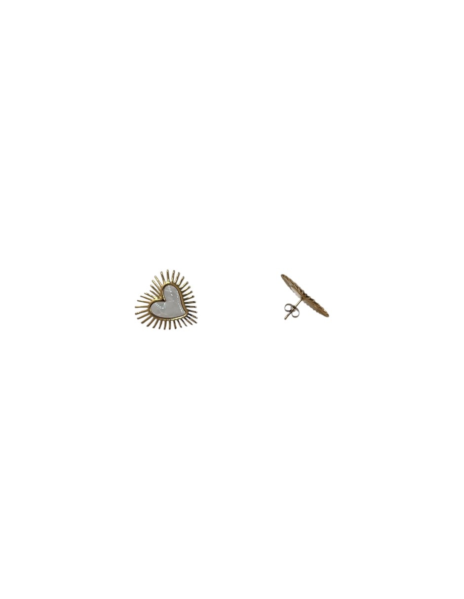 Aretes cortos de Sagrado Corazón con acabado chapa de oro nácar 2