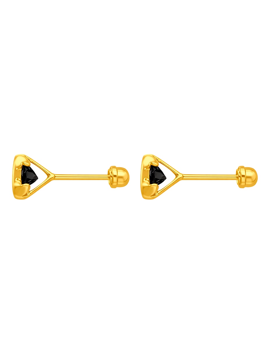 Broqueles de oro amarillo 10 k con acabado brillante zirconia 4