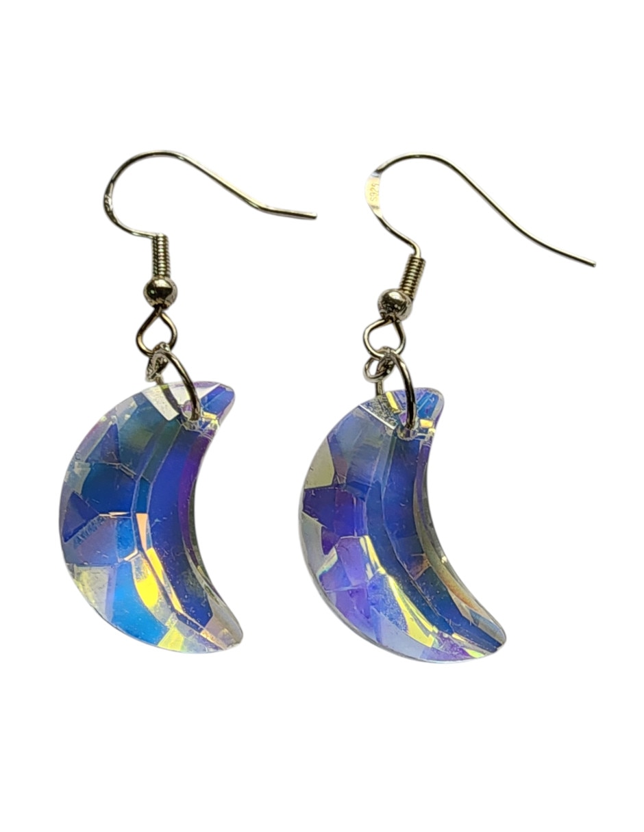 Aretes largos Lunas de plata P 925 con acabado brillante zirconia Aretes largos Lunas de plata P 925 con acabado brillante zirconia