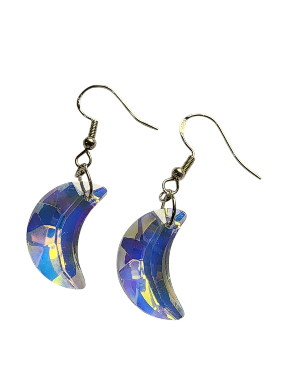 Aretes largos Lunas de plata P 925 con acabado brillante zirconia 2