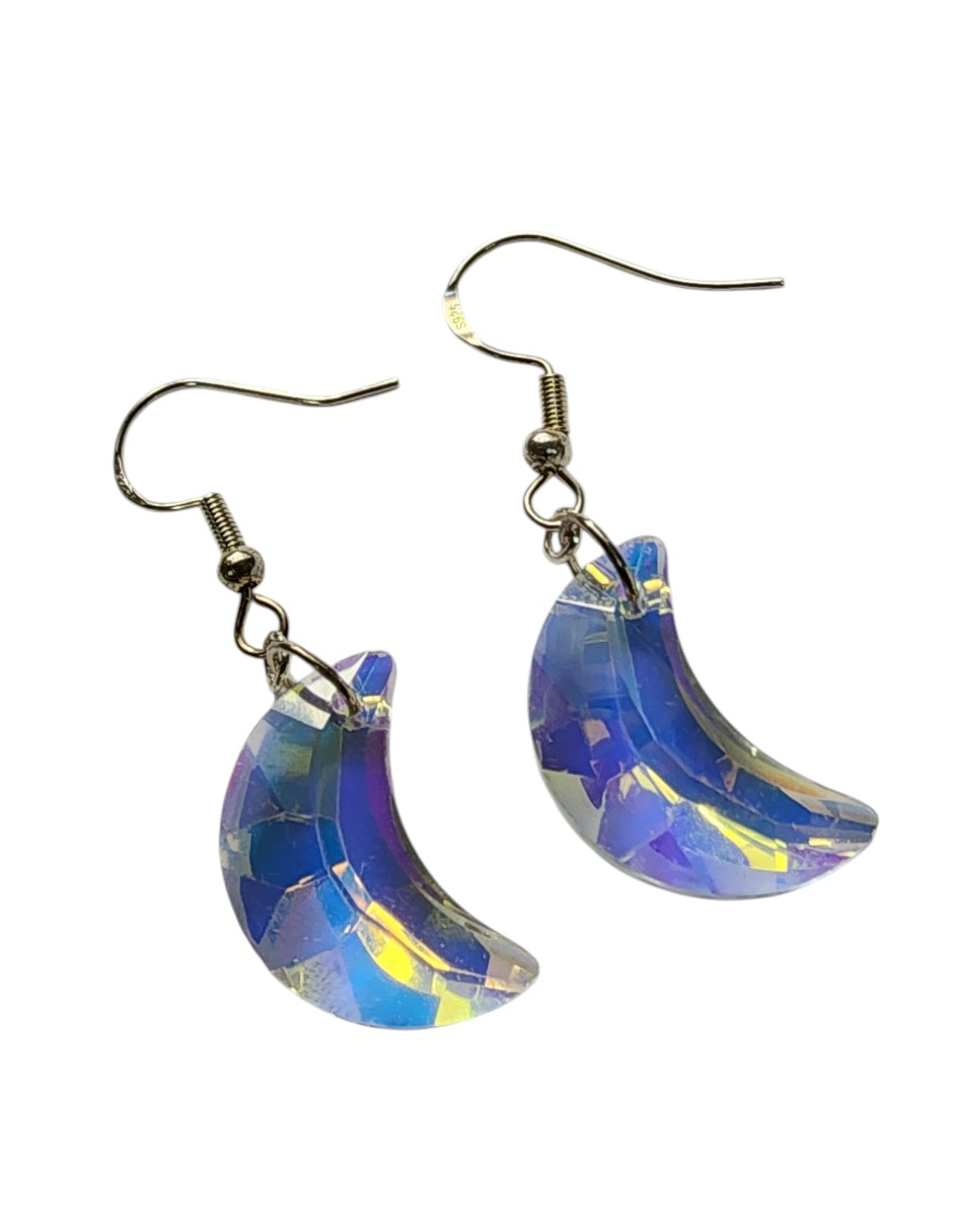 Aretes largos Lunas de plata P 925 con acabado brillante zirconia 3