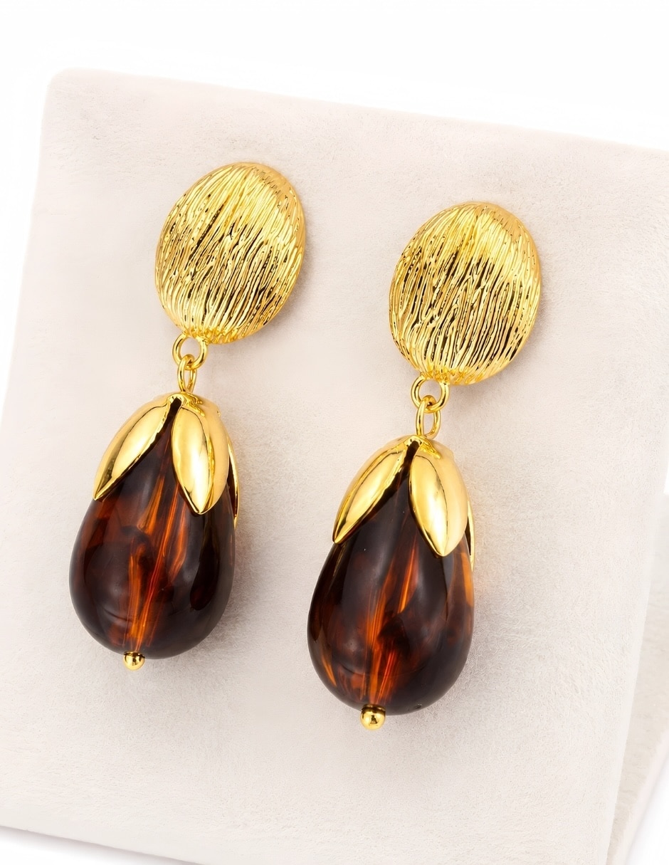 Broqueles ámbar con acabado baño de oro zirconia 4