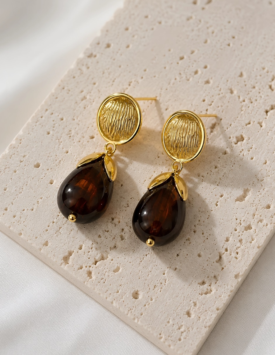 Broqueles ámbar con acabado baño de oro zirconia 6