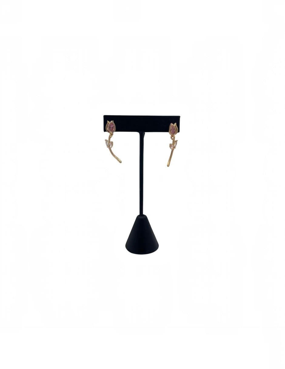 Aretes largos de flor de acero inoxidable con acabado chapa de oro zirconia 3