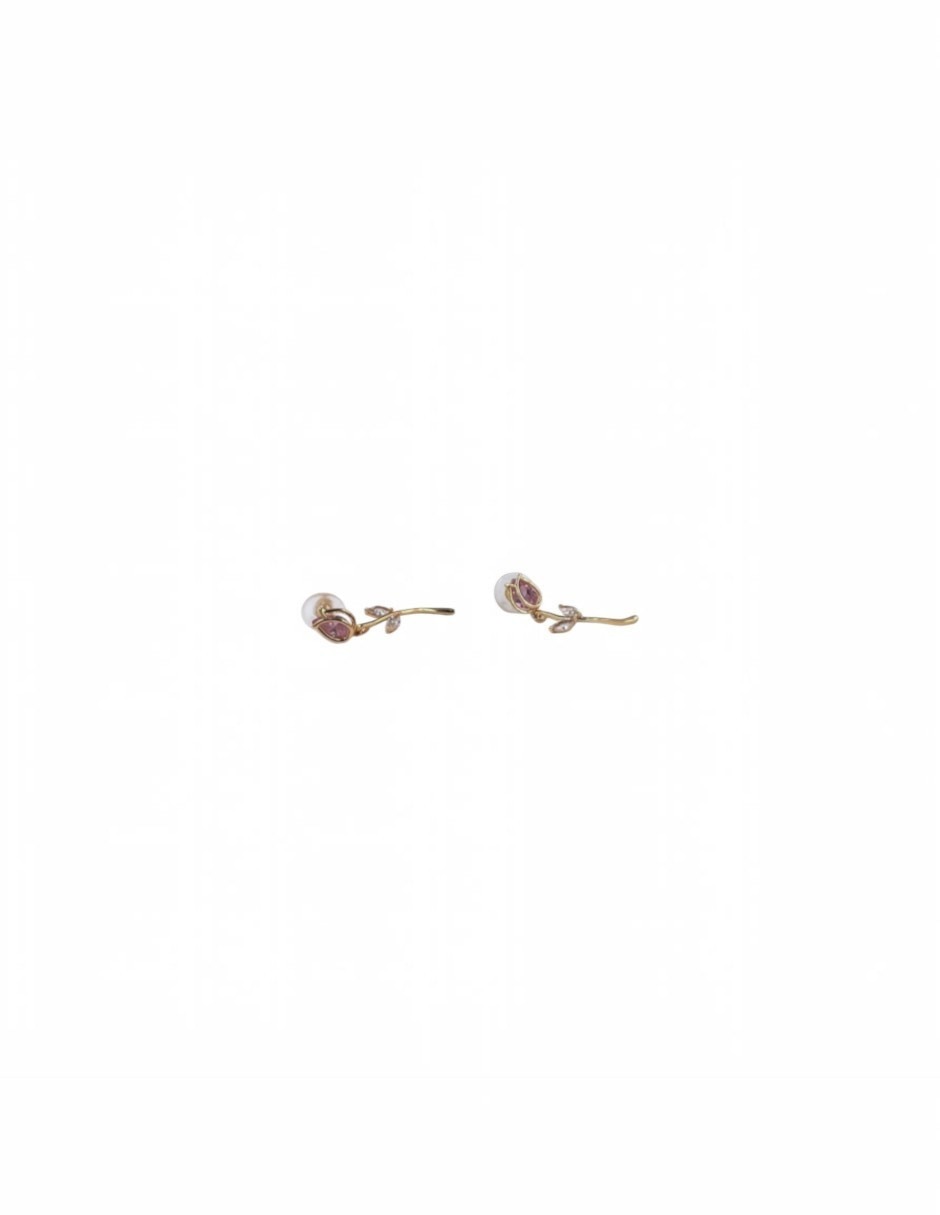 Aretes largos de flor de acero inoxidable con acabado chapa de oro zirconia 2