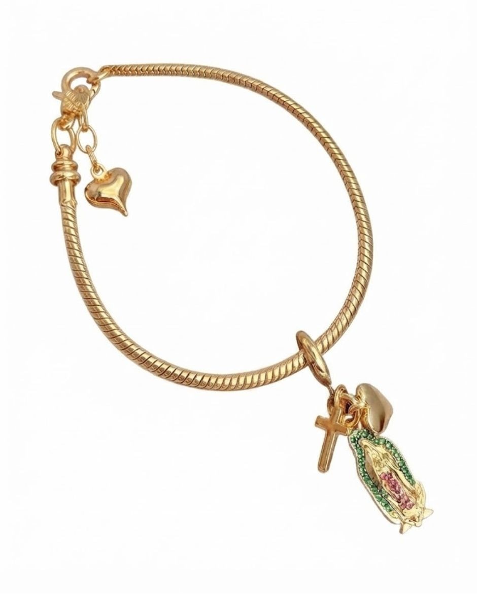 Pulsera y charms de oro laminado con zirconia cúbica 10 k