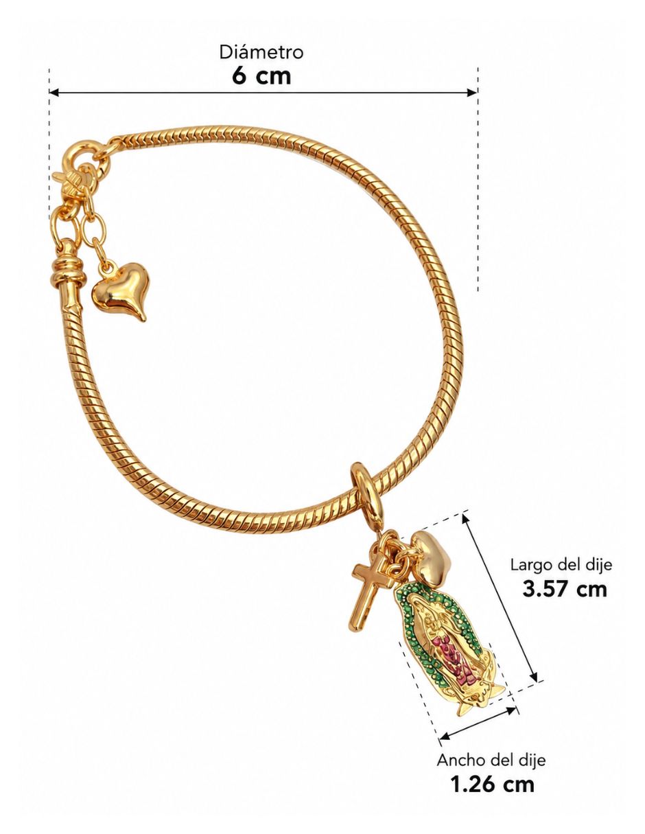 Pulsera y charms de oro laminado con zirconia cúbica 10 k 4