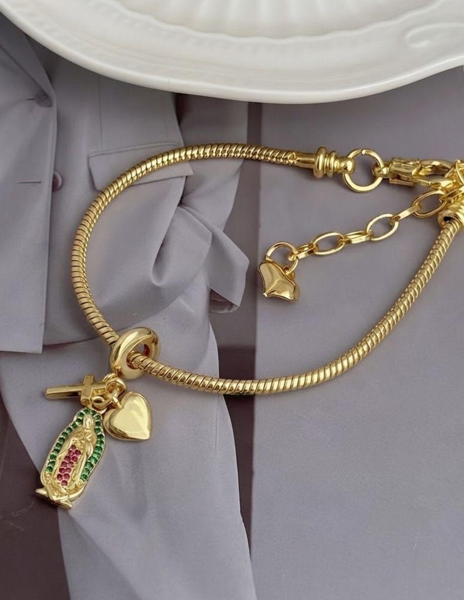 Pulsera y charms de oro laminado con zirconia cúbica 10 k 2