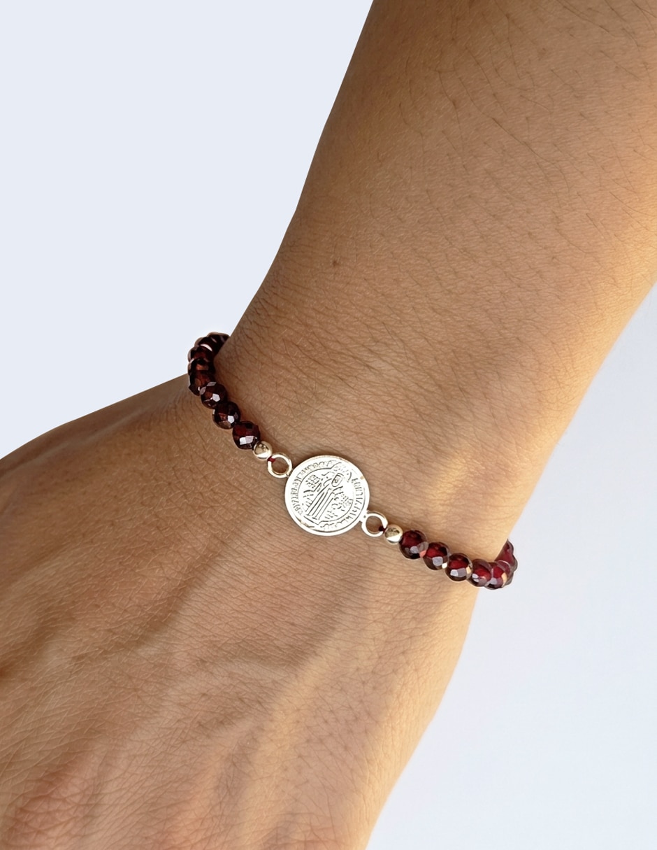 Pulsera de plata con granate p 925 religioso