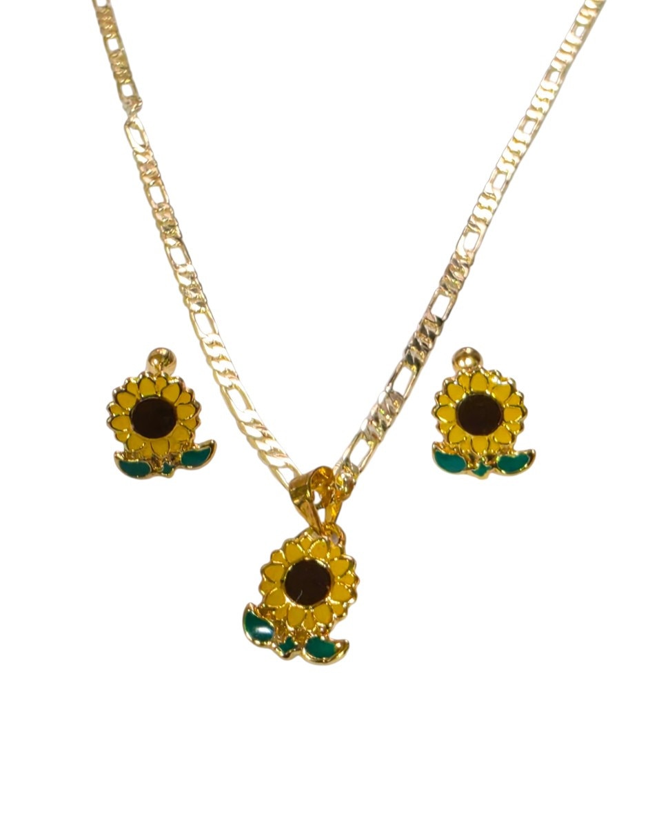 Aretes y collar flor de oro laminado 14 k zirconia Aretes y collar flor de oro laminado 14 k zirconia