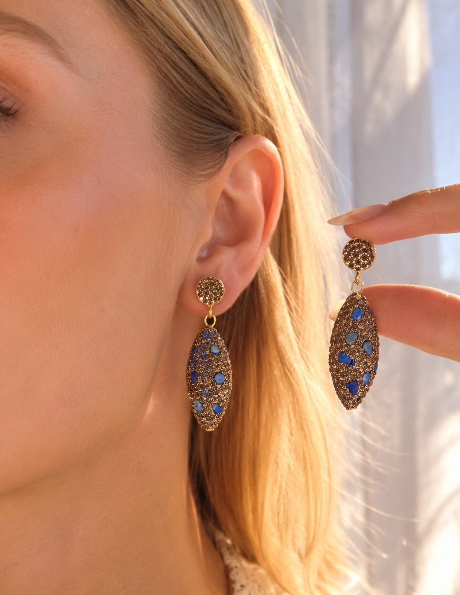 Broqueles azura de bronce con acabado brillante cristal 6
