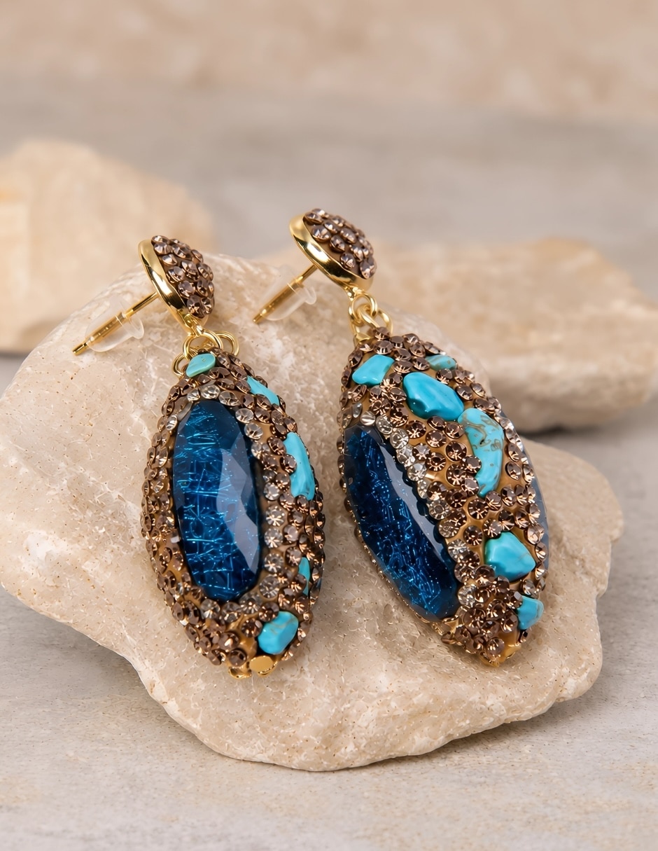 Broqueles nerina de bronce con acabado brillante cristal 4