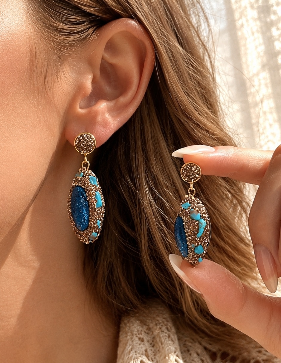 Broqueles nerina de bronce con acabado brillante cristal 7